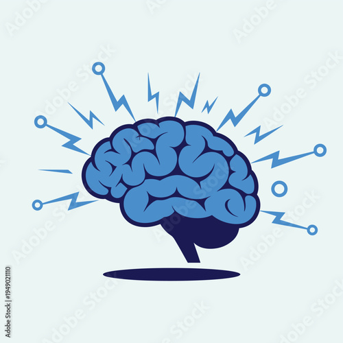 Electric Brain Vector Illustration with Lightning Bolts