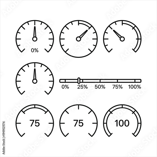 Collection of Line Art Gauges and Progress Indicators