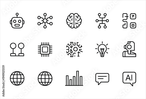 Artificial Intelligence and Technology Line Icons Set
