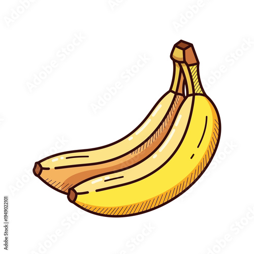 A bunch of ripe yellow bananas with a slight curve, depicted in a simple cartoon style.