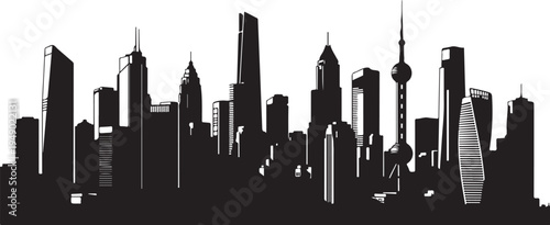 Black city skyline vector silhouette, urban landscape