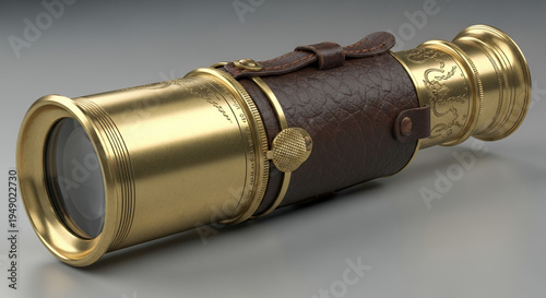 Vintage telescope on a gray background