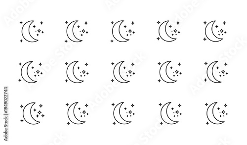 Crescent moon and star icons collection night sky sleep dream vector set