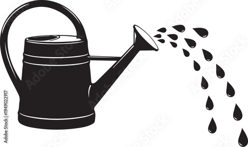 Black vector watering can icon with water droplets