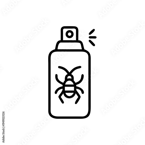 A bottle of insect spray with a picture of a mosquito, made using the linear drawing technique.