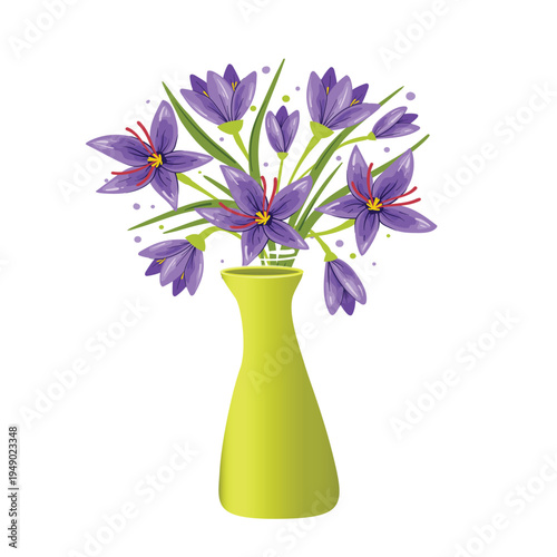 Illustration with flowers in different flowerpots with flower pot in flat