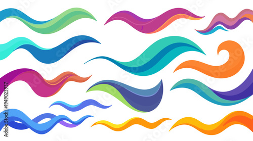 Colorful flowing wavy abstract shapes and lines with gradients and smooth curves, artistic design elements for modern graphics and backgrounds