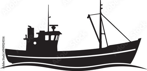 Black silhouette of a fishing boat vector