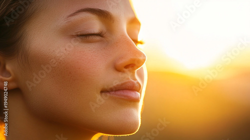Close-up of person meditating with sunlight on face