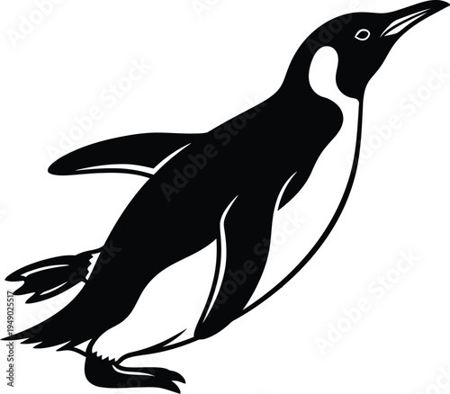 A penguin jumping out of the water with its flippers raised