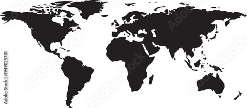 Black world map vector illustration on white background