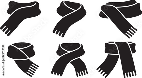 Collection of black scarf silhouettes in various poses displayed