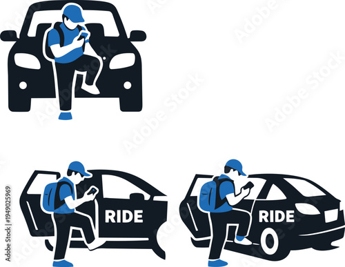 Ride Sharing City Commute Car Service Flat Vector Illustration Urban Transportation and Mobility Concept