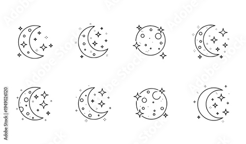 Night moon and stars icons sleep dream celestial symbol vector collection