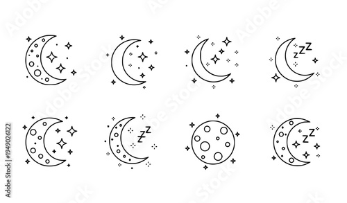 Night moon and stars icons sleep dream celestial symbol vector collection