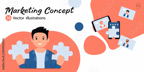 Marketing concept illustration featuring a person and digital devices