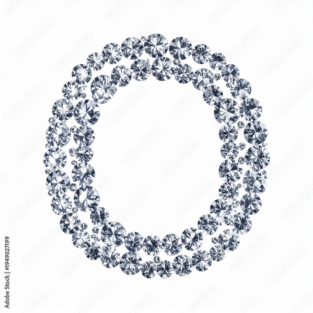 Obraz premium Letter O made out of small diamonds on a solid white background