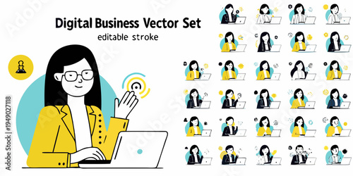 Collection of diverse women using laptops for digital business tasks