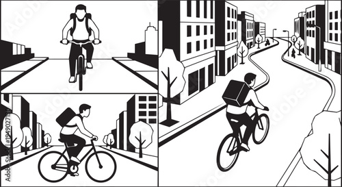 Urban Cycling City Bike Commute Flat Vector Illustration Sustainable Transport and Active Lifestyle Concept