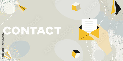 Abstract contact graphic with paper airplanes and an open envelope