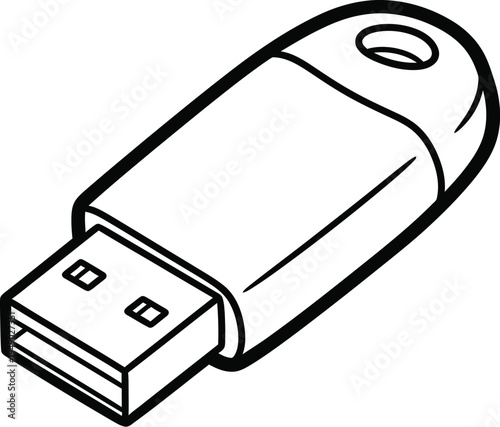 A simple black and white line art illustration of a portable usb flash drive storage device unit