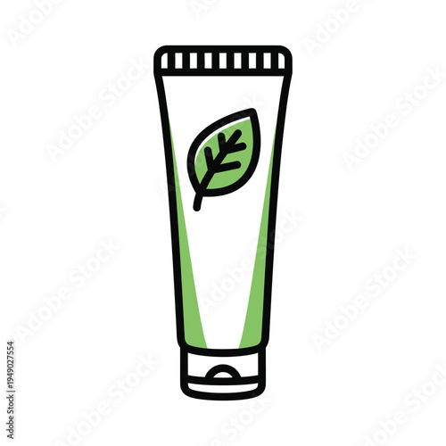Green Leaf Cream Tube Icon Represents Natural Skincare.