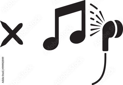 Music Note with Earphone and Cancelled Cross Symbol