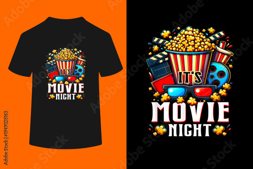 Humorous Movie Lover It's Movie Night With Popcorn Cinema T-Shirt
