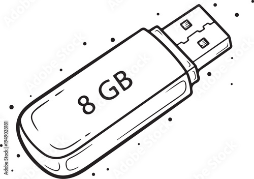 A simple black and white line art illustration of an eight gigabyte usb flash drive storage unit