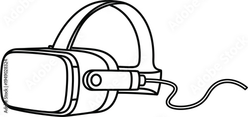 A simple black and white line art illustration of a virtual reality headset for gaming purposes