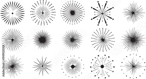 Collection of black and white radial design elements set