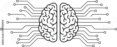 A minimalist line art illustration representing artificial intelligence and digital brain network
