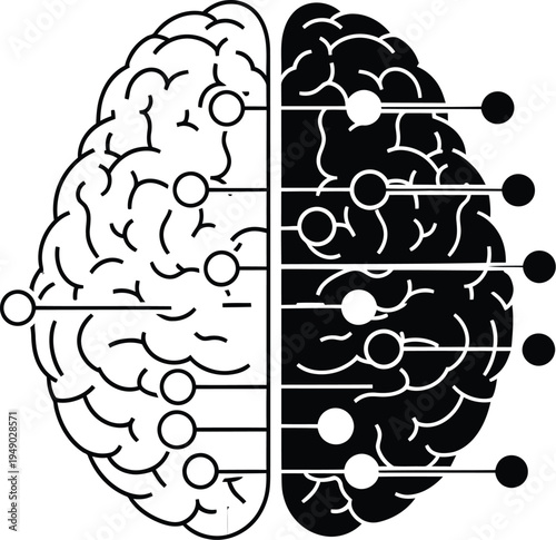 A conceptual illustration representing artificial intelligence and human brain connectivity fusion