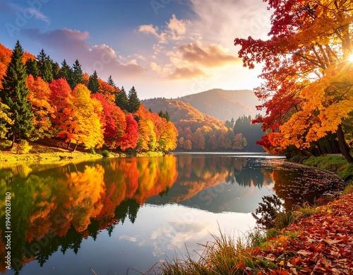 Indian summer foliage with a picturesque autumn landscape filled with vibrant colorful leaves providing a stunning copy space image opportunity
