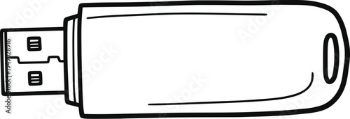 A simple black and white line drawing of a standard portable usb flash drive storage device