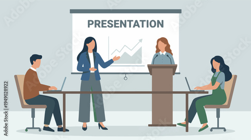 Business Presentation with Speakers and Attendees in a Meeting Room