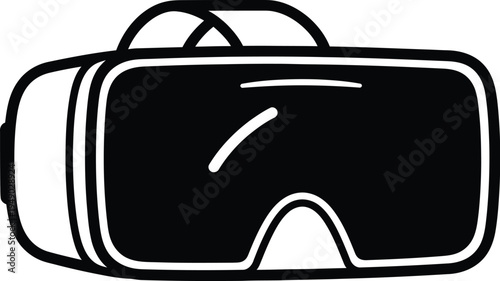 A simple black and white line art illustration of a virtual reality headset for modern gaming