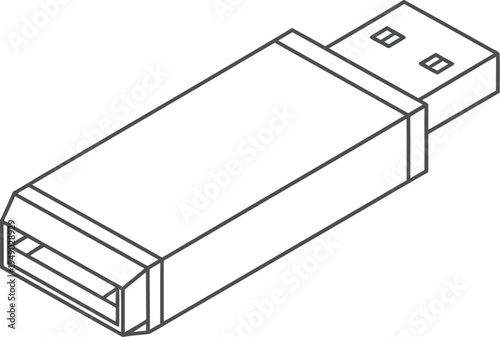 A minimalist black and white line art illustration of a portable usb flash drive storage device