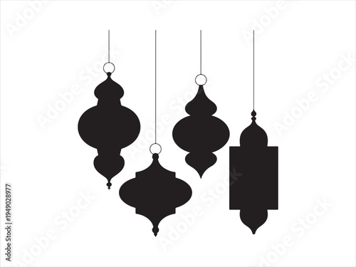 Elegant collection of Islamic lantern icons set for ramadan kareem celebration. Arabic Ornament Silhouettes vector illustration