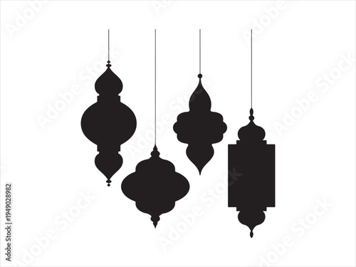 Elegant collection of Islamic lantern icons set for ramadan kareem celebration. Arabic Ornament Silhouettes vector illustration