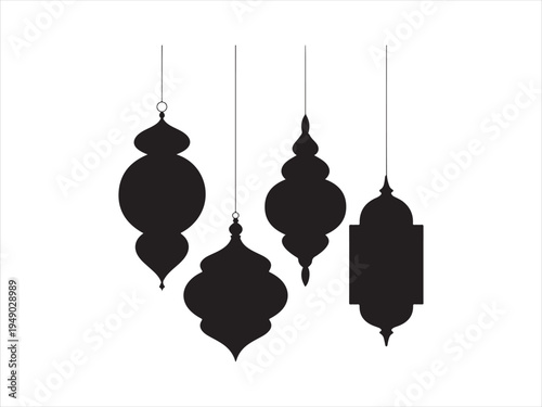 Elegant collection of Islamic lantern icons set for ramadan kareem celebration. Arabic Ornament Silhouettes vector illustration
