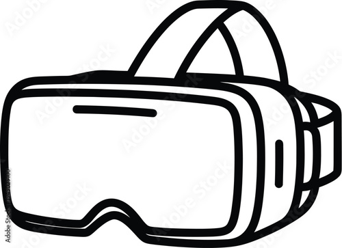 A simple black and white line art illustration of a virtual reality headset for gaming concepts