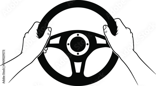 Steering wheel illustration, safe driving artwork, automotive vector design, bold graphic icon, black white vehicle symbol