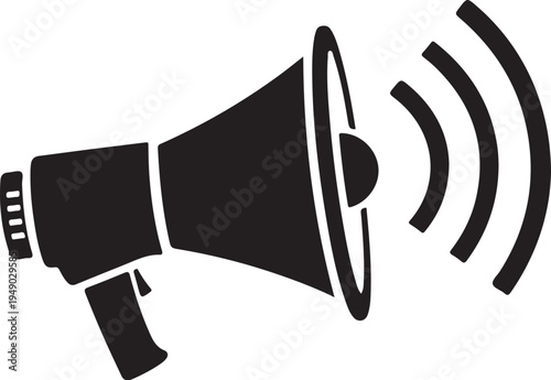 Black megaphone icon vector with sound waves