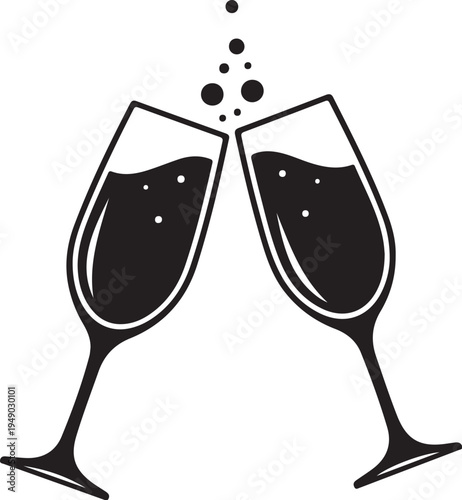 Vector illustration of two champagne glasses clinking