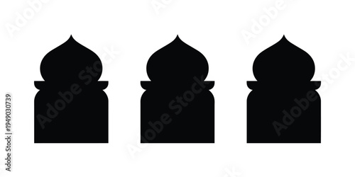 Three black silhouette domes with intricate on a white background architecture islamic
