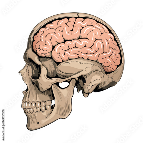 Human Brain Anatomy Vector Illustration with Cerebrum and Cerebellum in 3D Medical Style.