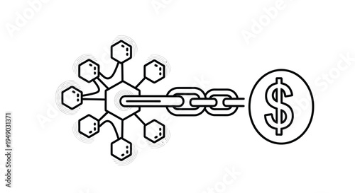 Cryptocurrency network unlocking dollar money symbol in minimalist line art for finance technology Isolated on white background