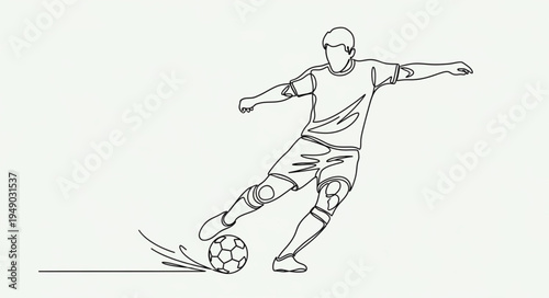 Soccer Player Kicking Ball Line Art.