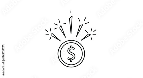 Profit growth icon in minimalist line art with dynamic motion lines in black and white for finance branding Isolated on white background